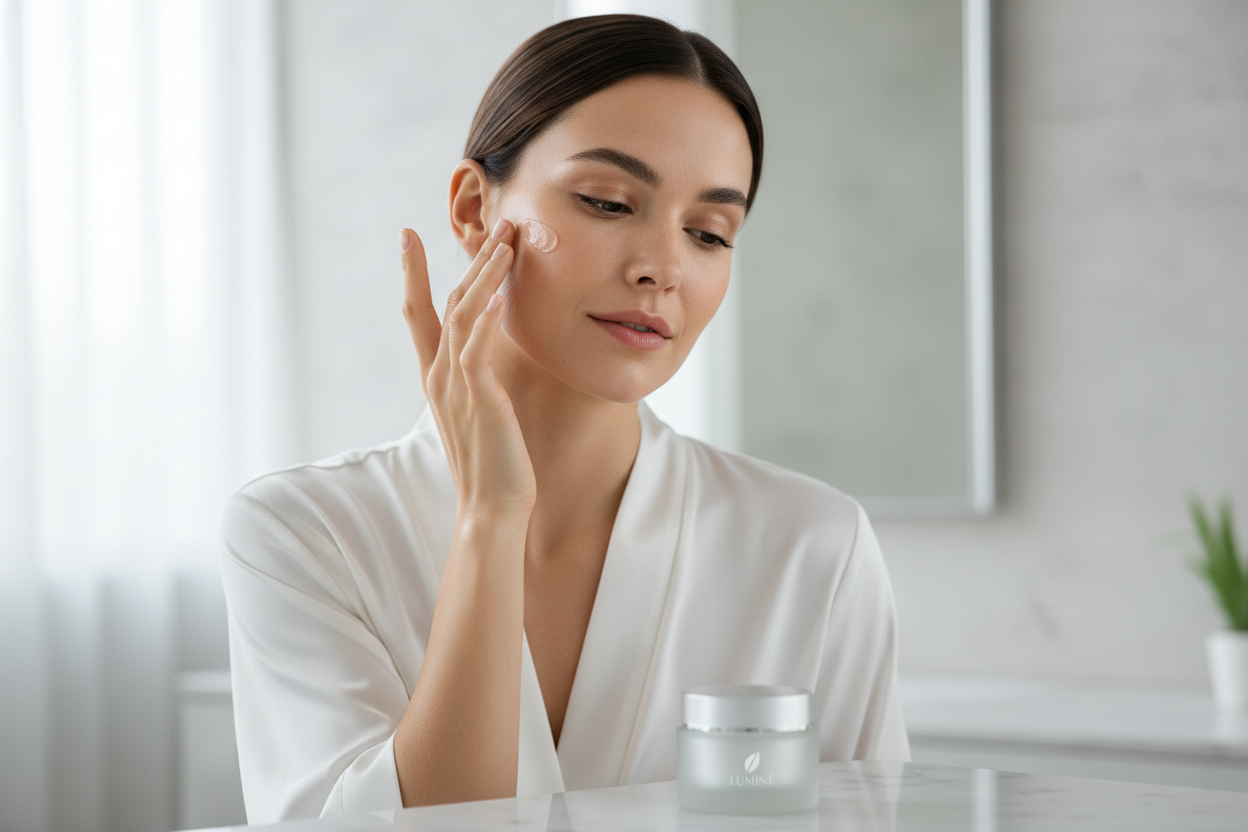 beautiful girl using beauty product 
